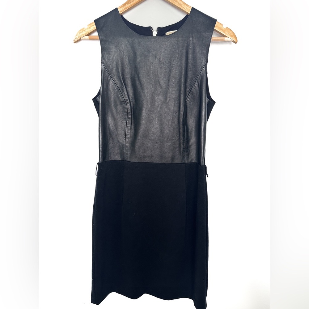 Michael Kors black sleeveless mini genuine leather cocktail dress